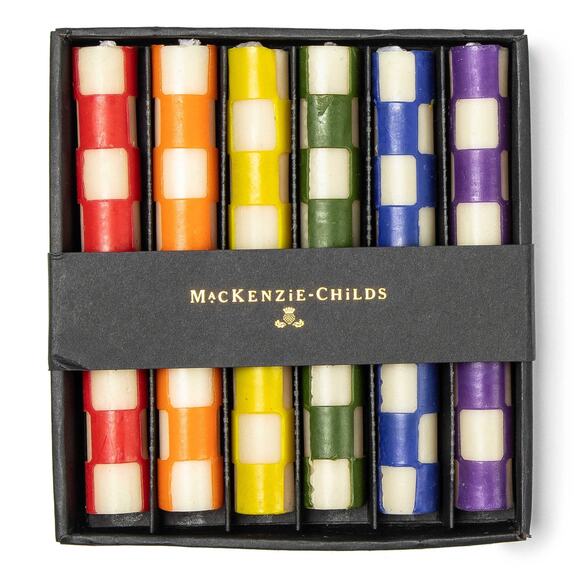 Mackenzie-Childs Mini Dinner Candles - Rainbow Set of 6 NEW - Picture 2 of 5